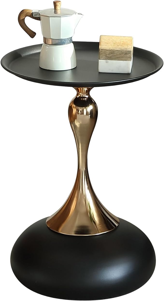 Small End Table Round Side Table, Black Modern Metal Pedestal Table