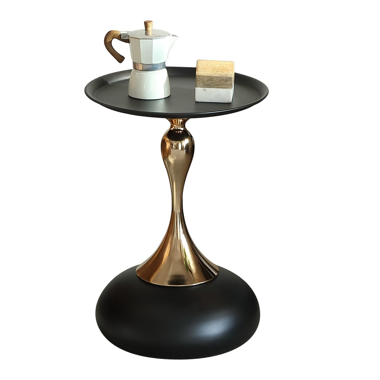 Small End Table Round Side Table, Black Modern Metal Pedestal Table