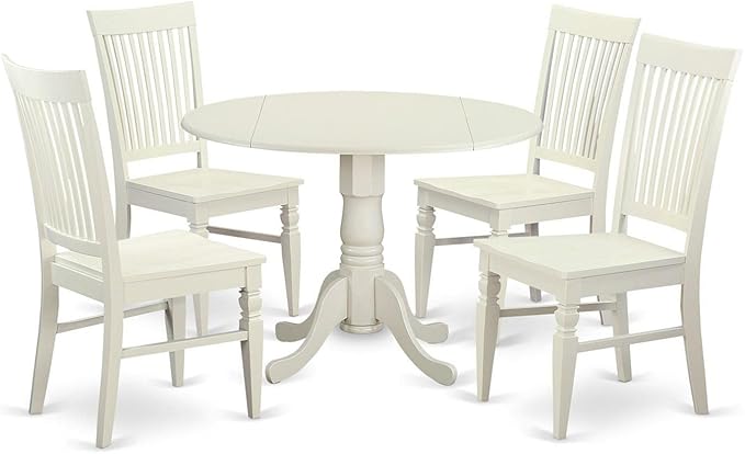 DLWE5-BLK-W 5 Piece Dinette Set for 4 Includes a Round Dining Table with Dropleaf and 4