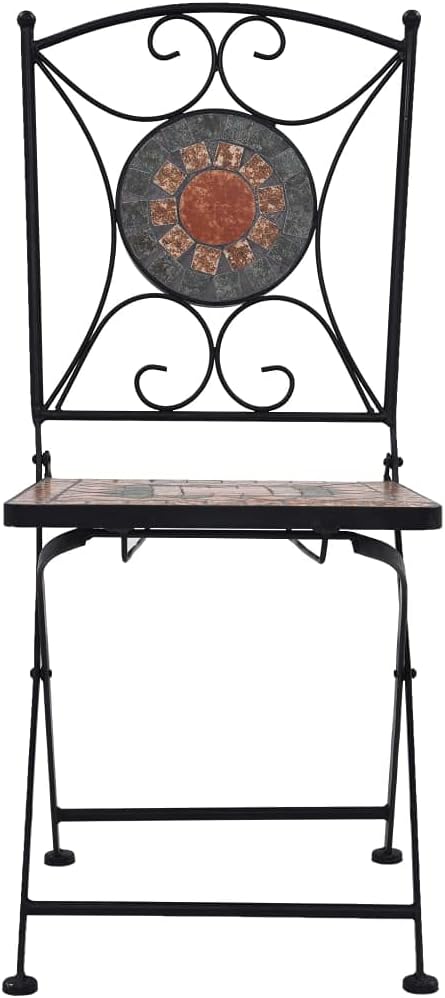 Mosaic Bistro Set 3-Piece Outdoor Patio Furniture - Terracotta Gray Orange Ceramic Tile