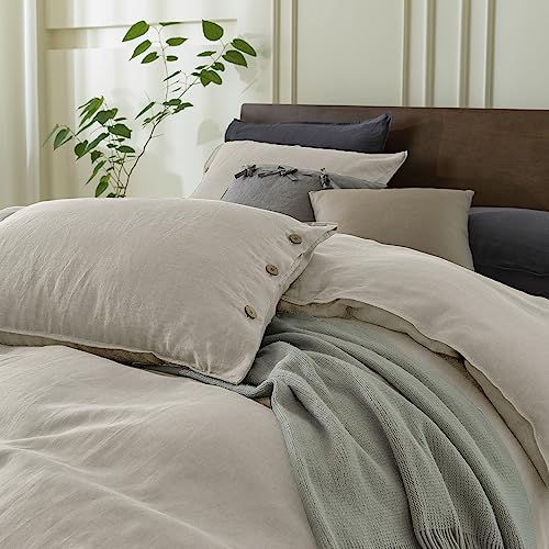100% Pure Linen Duvet Cover Set King Size 104X90Inch 3pcs (1 Duvet Cover