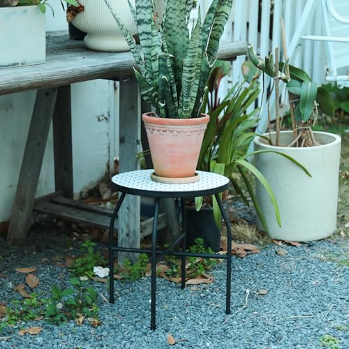 VCUTEKA Mosaic Outdoor Side Table - Small Patio Table Coffee Outside Accent Tables Round End Plant Tables for Bistro Balcony Porch Outdoor Benches 14'' White - Bircata