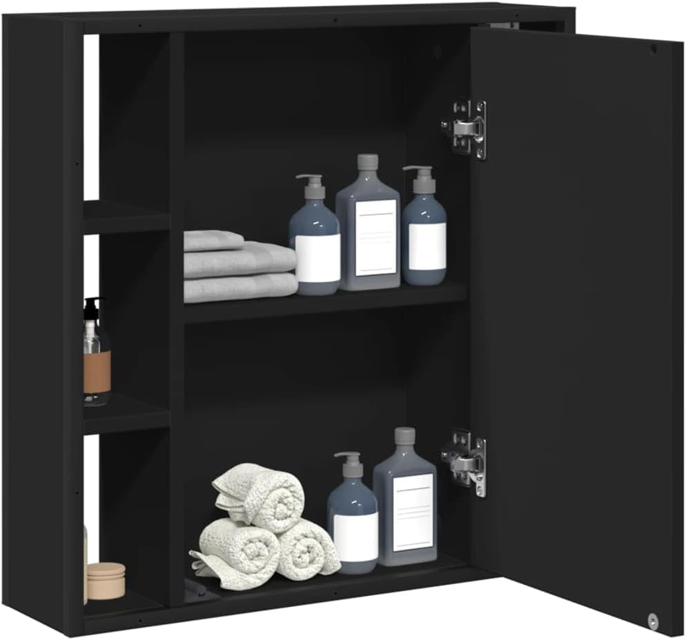 Wall-Mounted Bathroom Mirror Cabinet in Black - Engineered Wood