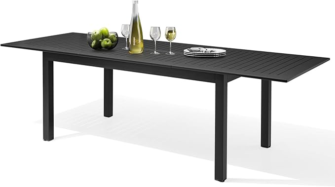 Patio Expandable Dining Table, Aluminum Outdoor Rectangular Table for 6 to 8