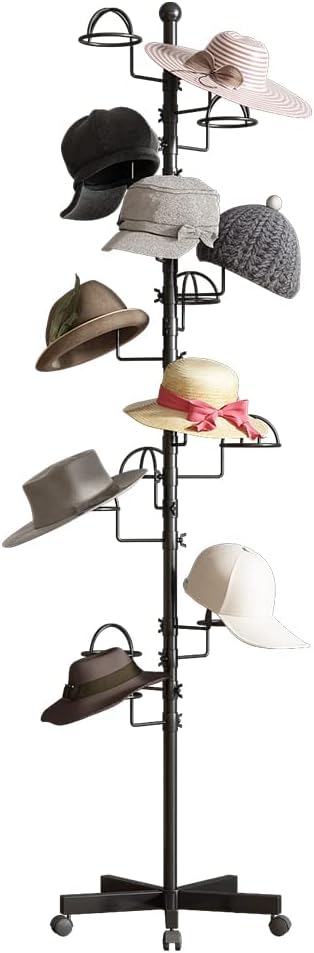 Freestanding Hats Rack Stand Metal Hats Display Stand with 25 Customizable Circular Hooks