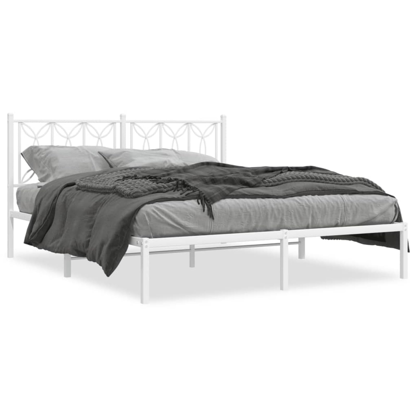 Tidyard Metal Bed Frame Without Mattress with Headboard White 59.1 x 78.7 Inch Platform Bed Frame, Easy Assembly Mattress Foundation for Bedroom Dorm Guest Room Style K