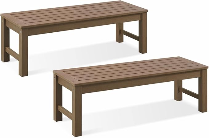 Knight Bench Set of 2, Two Person Outdoor Poly Lumber Patio Backless Bench
