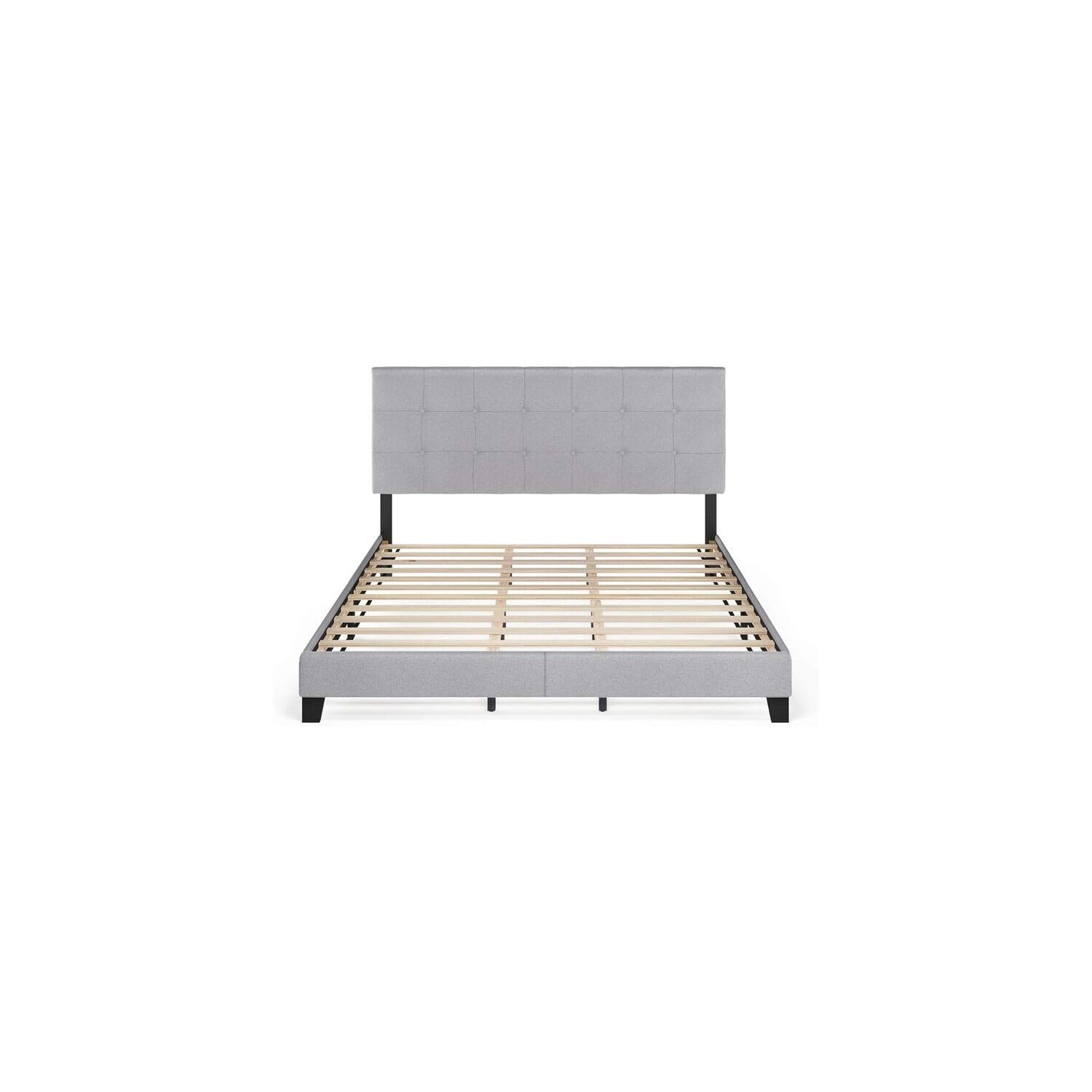 Maykoosh Contemporary Cool Button Tufted Bed Frame in Linen with 12 Piece Slat Style, King Size for A Stylish and Comfortable Bedroom Retreat