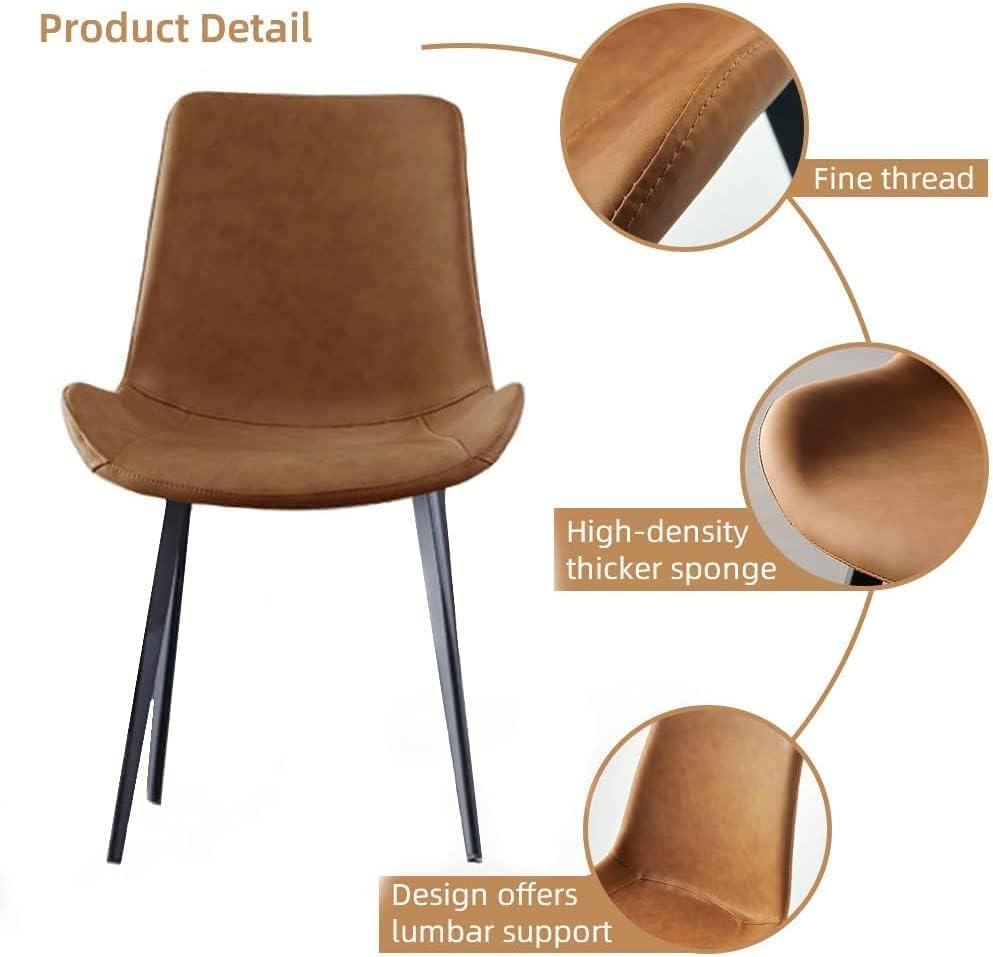 HIPIHOM Modern Dining Chairs Set of 4, Upholstered Faux Leather Cushion Seat and Sturdy Metal Legs (4 Brown Chairs)