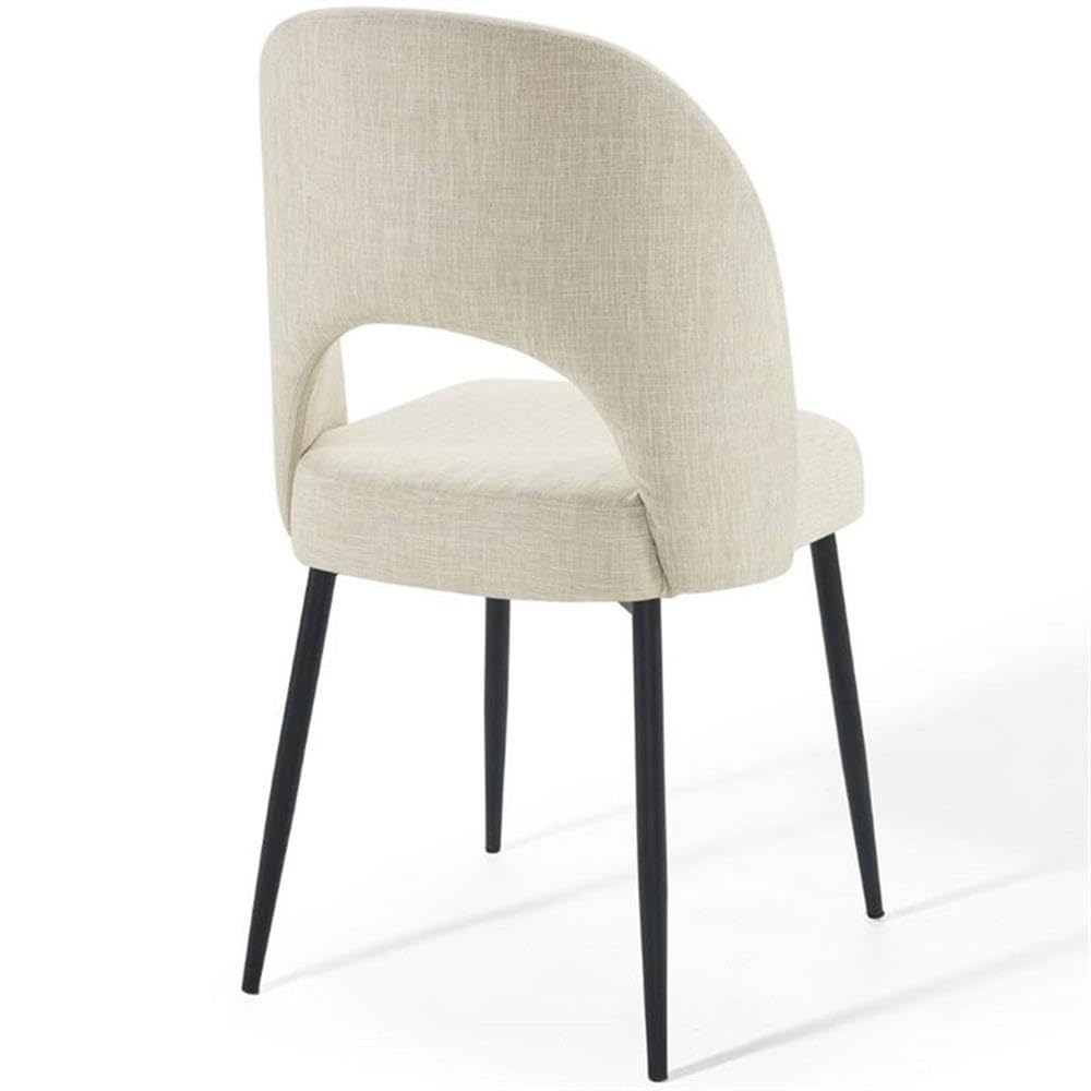 Modern Fabric Dining Chairs Set of 2 - Black Metal Frame with Beige Upholstery