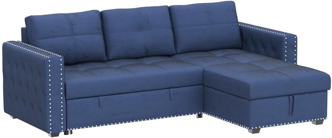 Sectional Sleeper Sofa with Pull Out Bed Storage, Queen Size 91 inches Sofa Bed