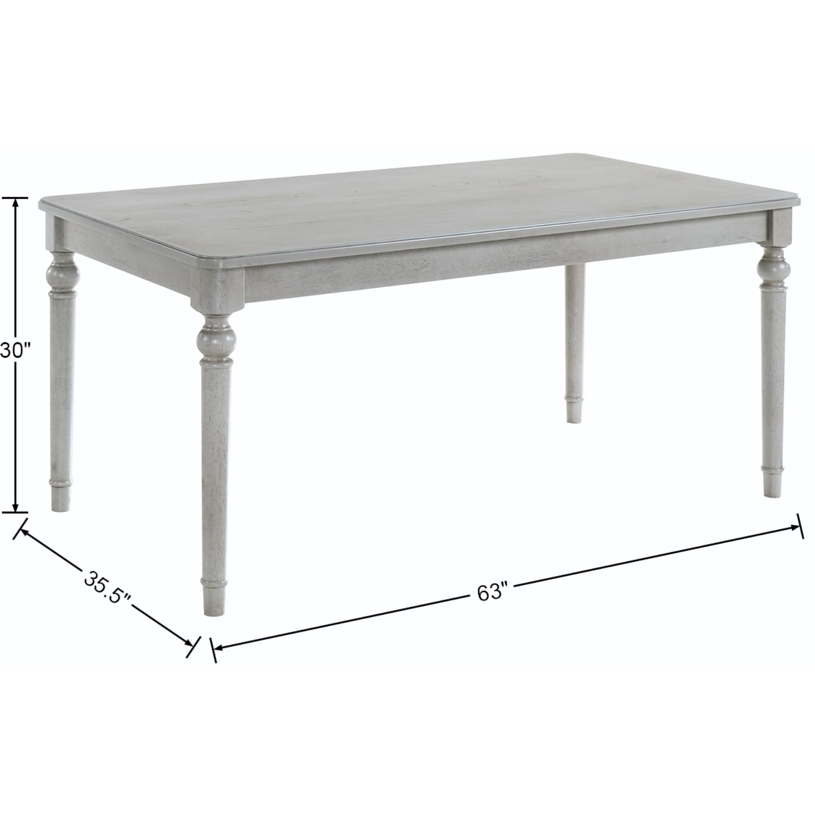 Table for 4-6 People, Rustic Solid Wood Rectangular Kitchen Table with Turned Legs