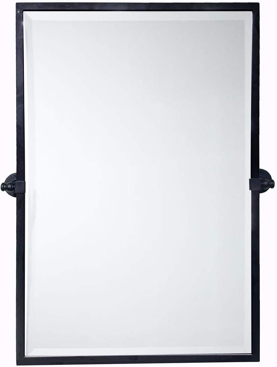 ' Black Metal Framed Pivot Rectangle Bathroom Mirror Tilting Beveled Vanity