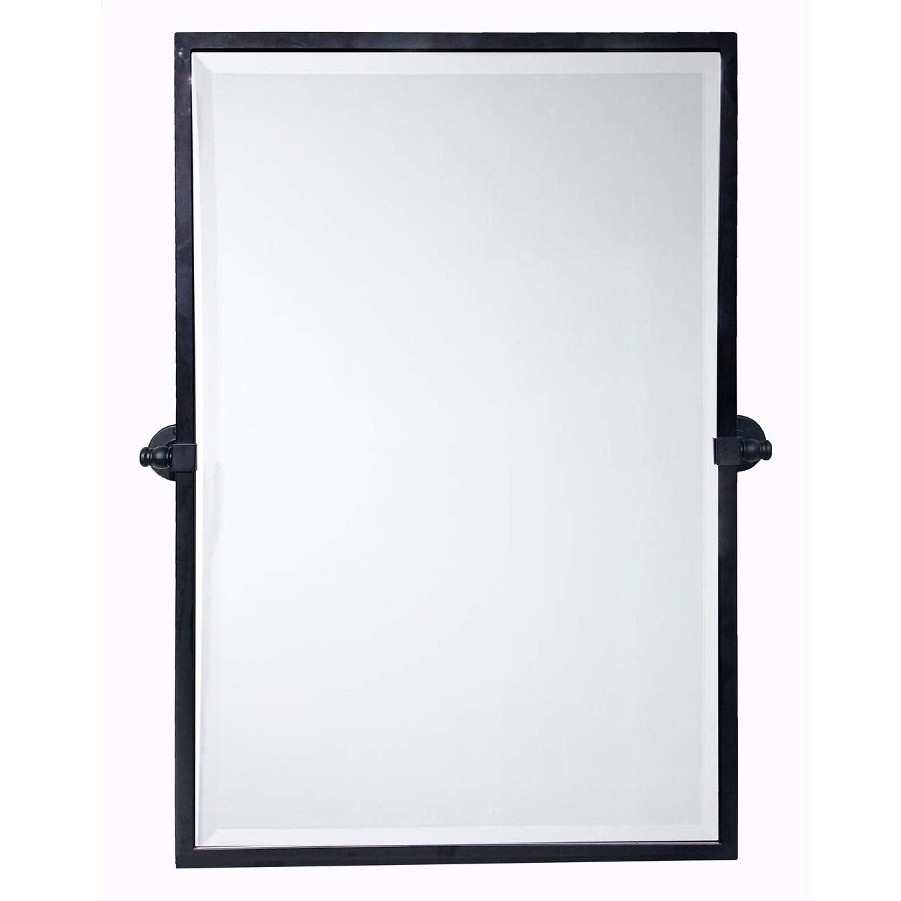 ' Black Metal Framed Pivot Rectangle Bathroom Mirror Tilting Beveled Vanity