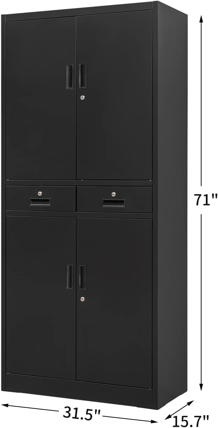 Metal Storage Cabinet with Adjustable Shelves and Drawers