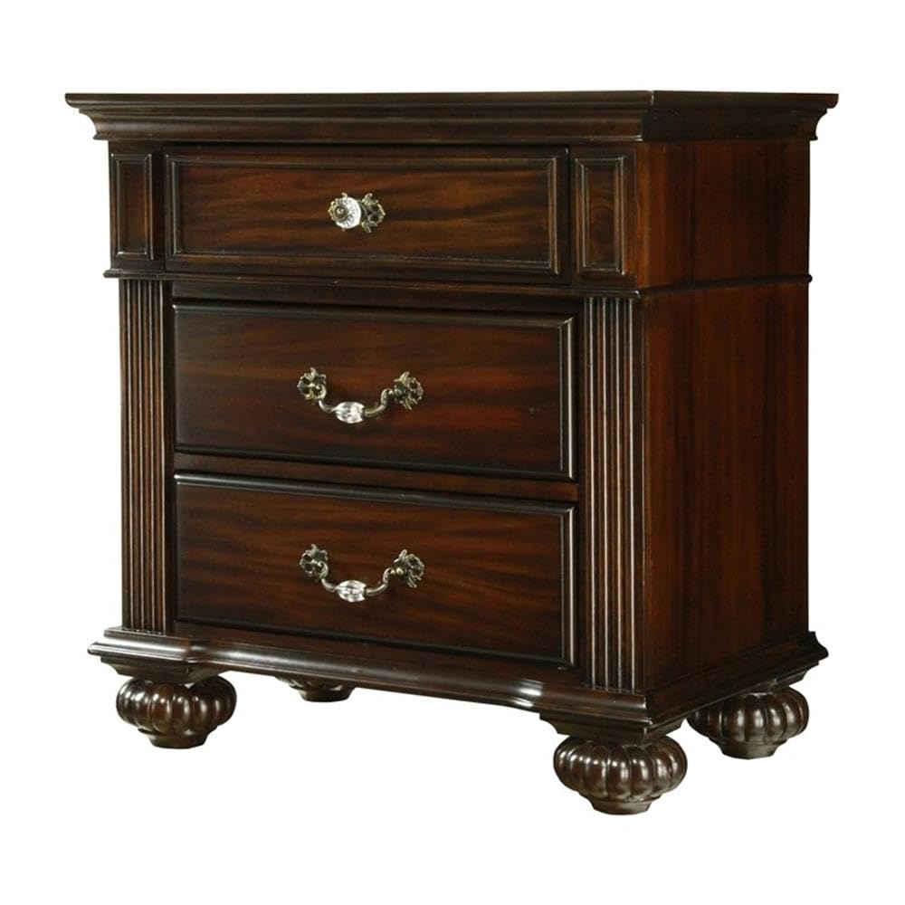 Transitional 3 Drawer Wooden Bedside Nightstand