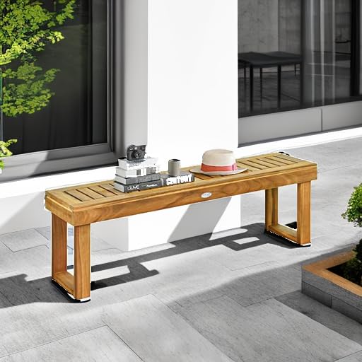 52 Inches Acacia Wood Outdoor Bench, Wood Bench