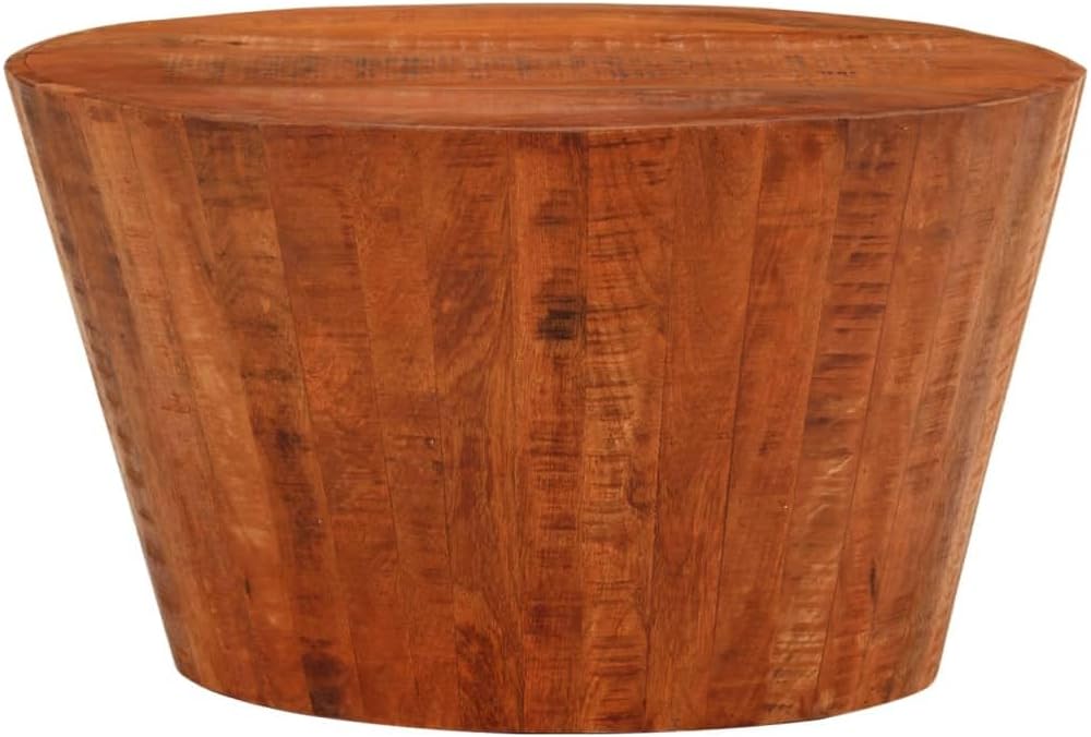 Round Coffee Table - Solid Mango Wood Frame, 20.5" Brown Farmhouse Style