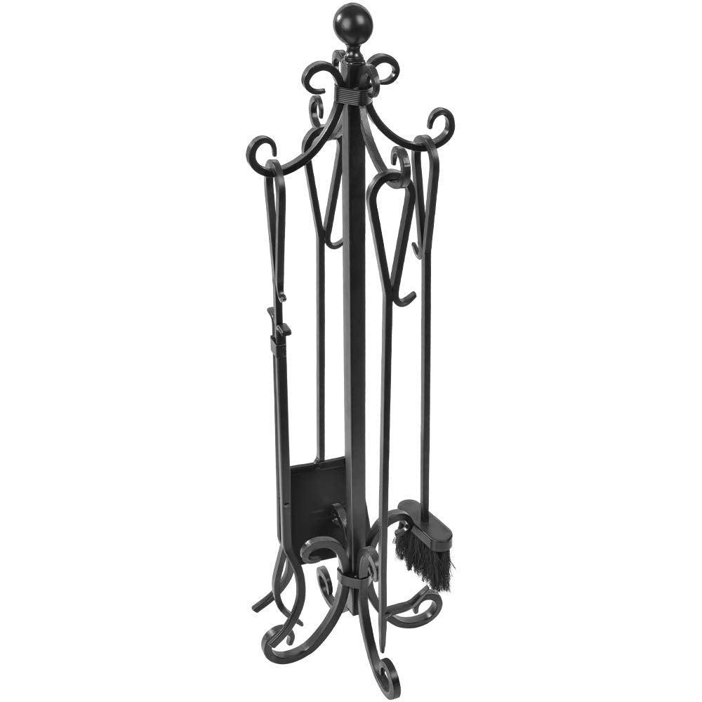 5 Pieces Fireplace Tools Set Black Cast Wrought Iron Tool Set