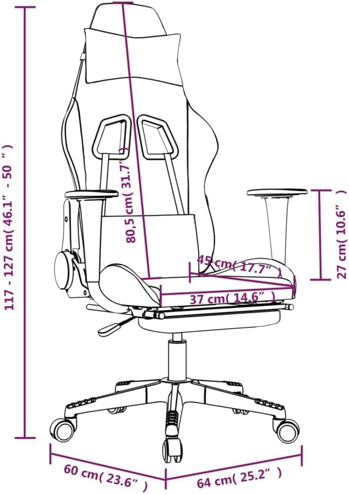 Adjustable Gaming Chair with Footrest - Black and Yellow Fabric