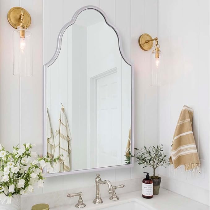 Arched Mirror for Wall, Bathroom Mirror with Wood Frame