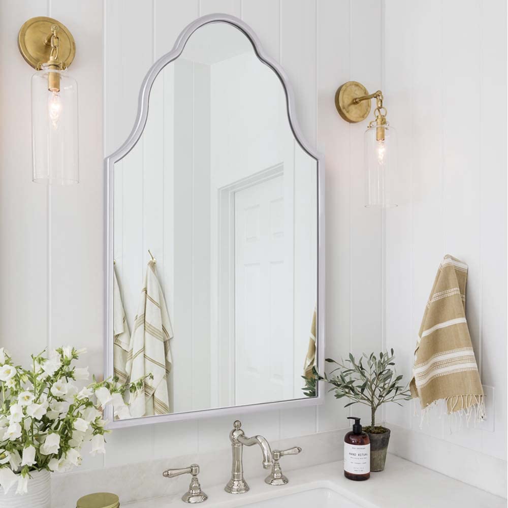 Arched Mirror for Wall, Bathroom Mirror with Wood Frame