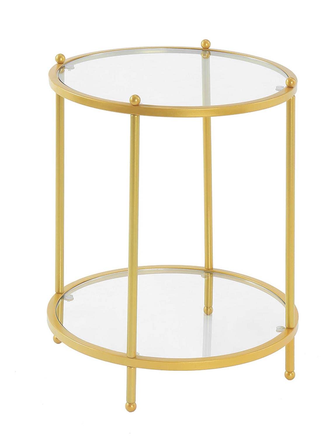 Royal Crest 2 Tier Round End Table, Clear Glass / Gold