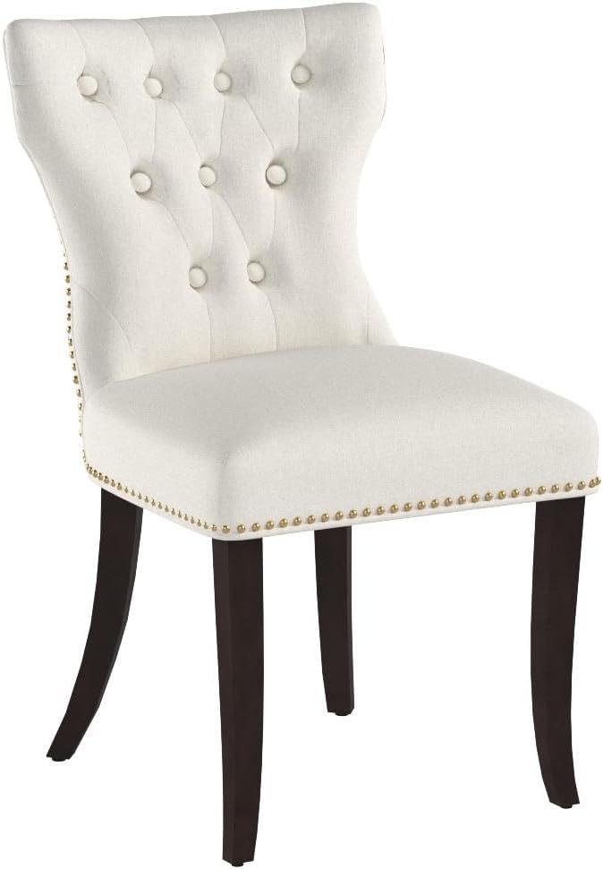 Tufted Fabric Dining Chairs Set of 2 - Upholstered Solid Wood Accent Chairs with Nailhead Trim