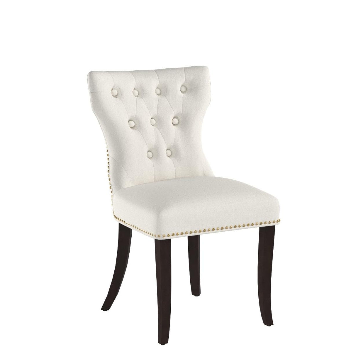 Tufted Fabric Dining Chairs Set of 2 - Upholstered Solid Wood Accent Chairs with Nailhead Trim