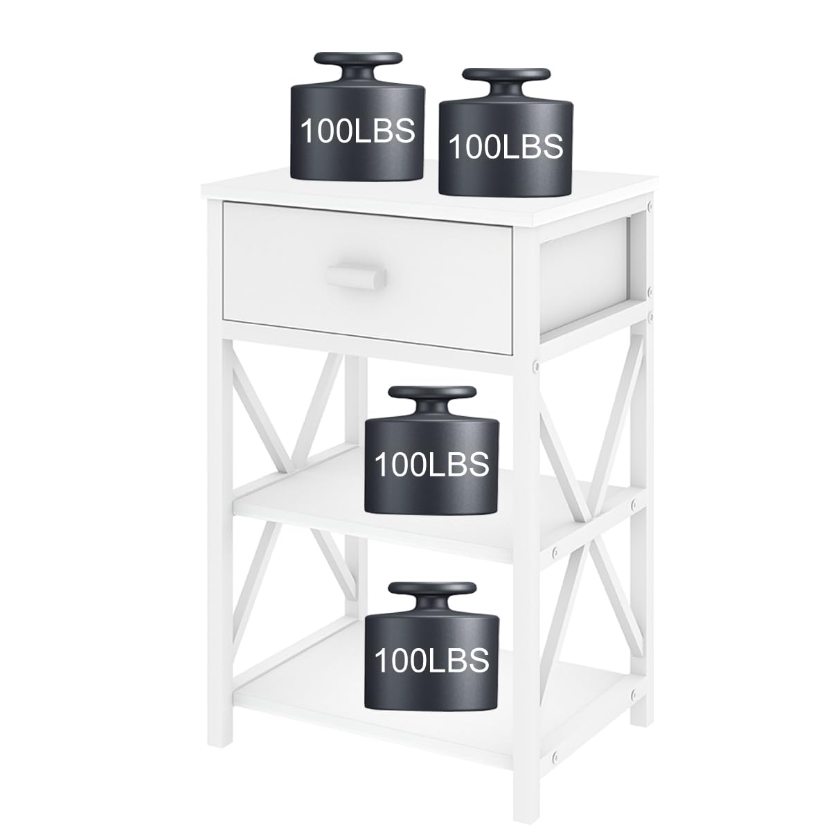 Modern White Nightstand, Narrow Small Night Stand