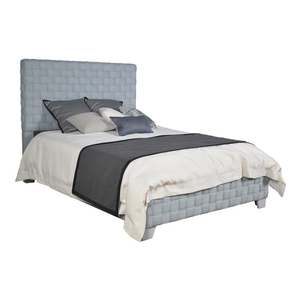 Saree Contemporary Chenille Upholstered Bed in Light Teal and Gray