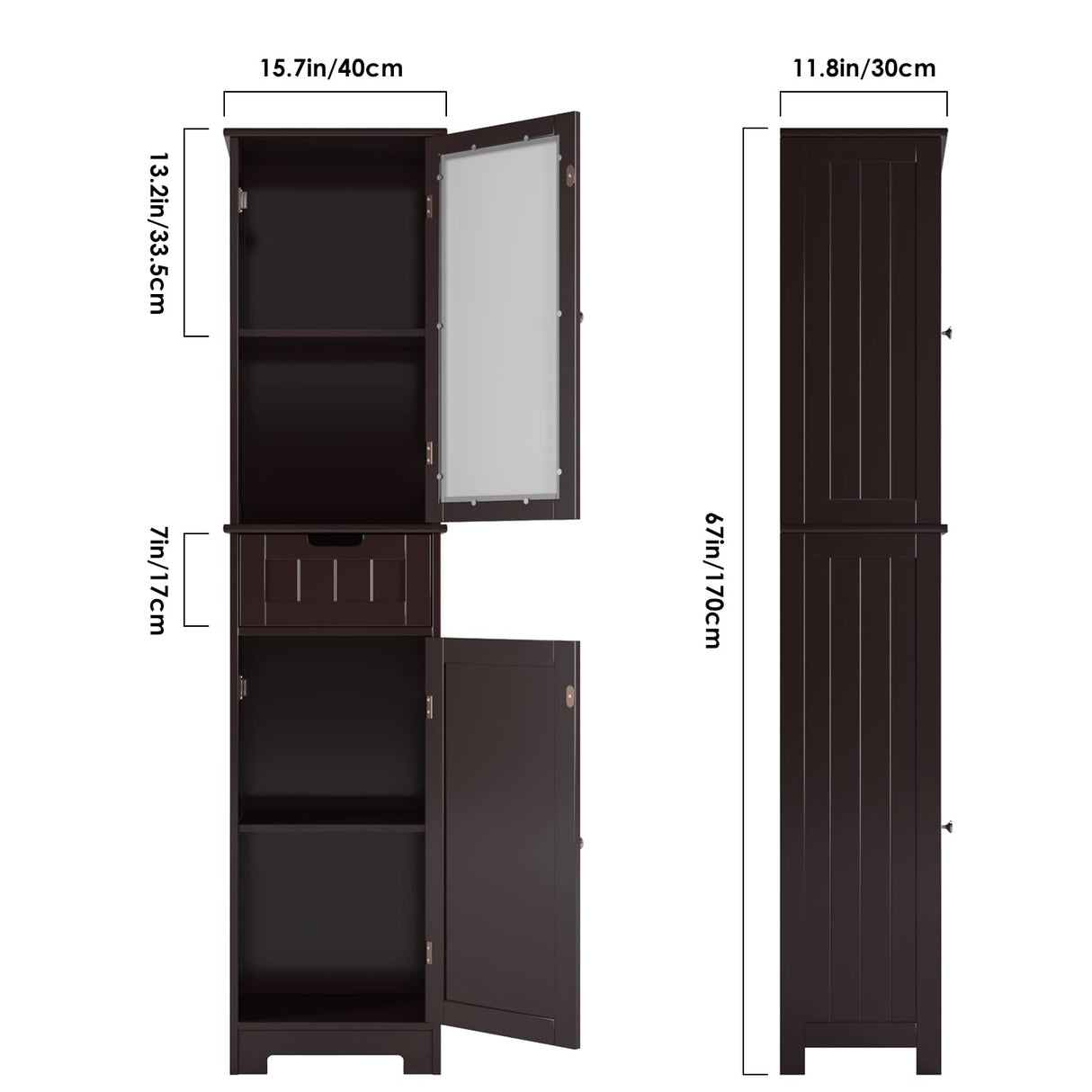 Bathroom Cabinet, Storage Cabinet with 2 Door & 1 Drawer, Floor Freestanding Cabinet with Adjustable Shelves,