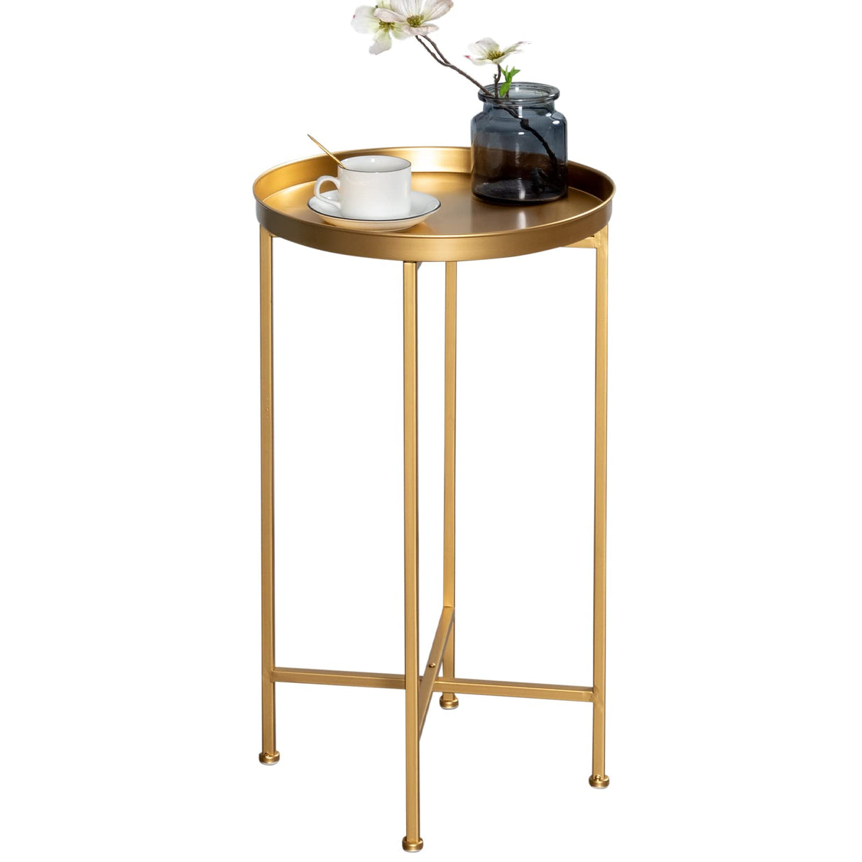 Small Round Metal Waterproof End Table, Accent Indoor&Outdoor Coffee Side Table