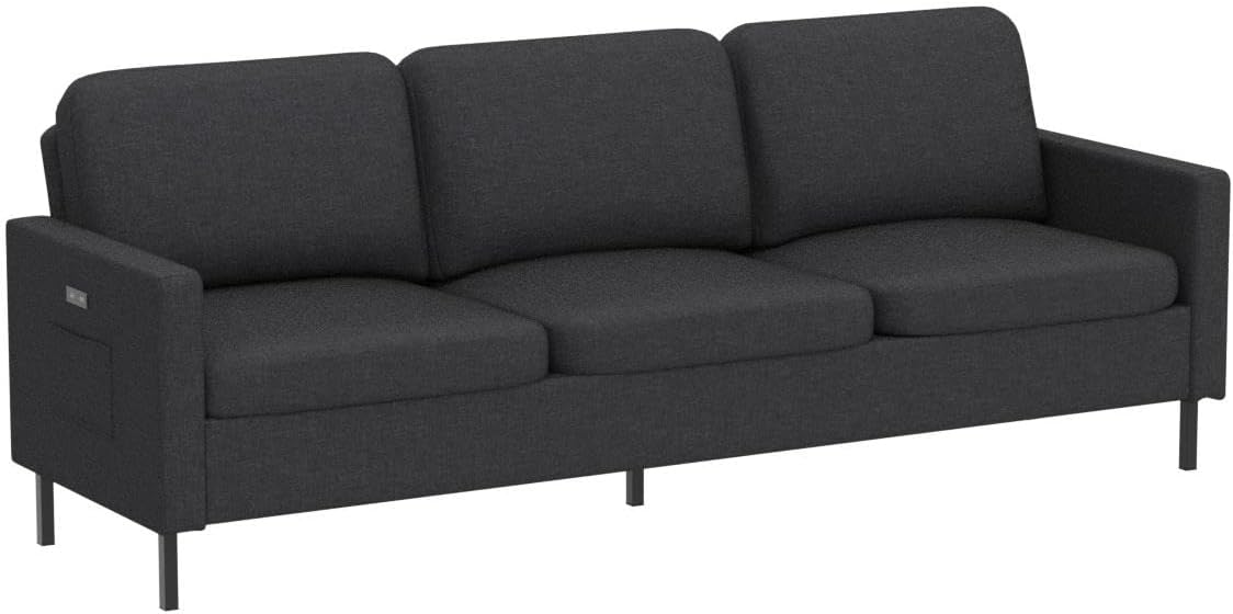 72" W Fabric 3 Seater Couch with 2 USB, Comfortable Sectional Couches and Sofas