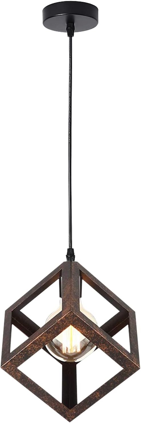 Retro Cage Pendant Light Industrial Cube Metal Pendant Lights Accessory Ceiling E27