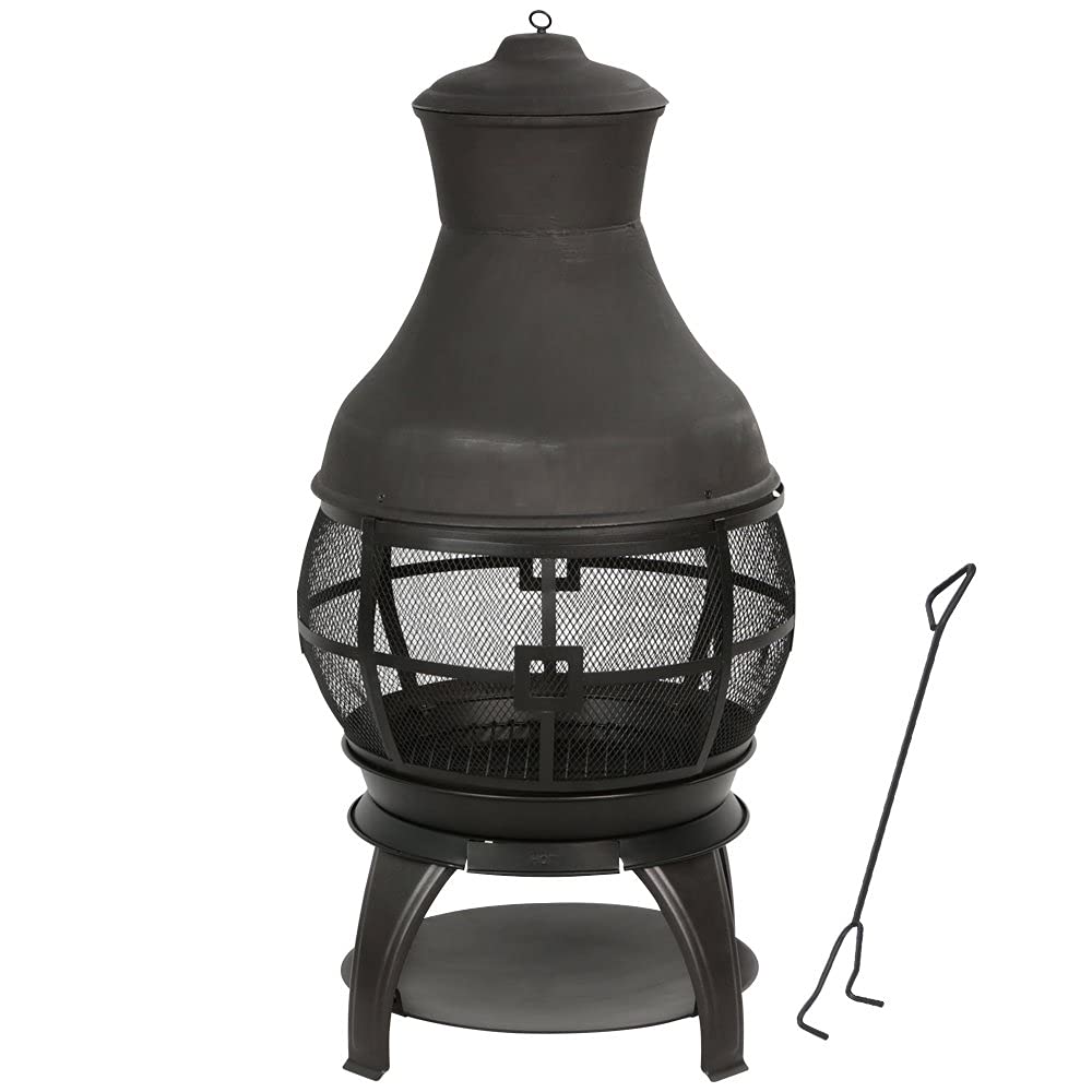 Wood Burning Fire Pits Chimenea Outdoor Fireplace Wooden Firepit, Brown-Black