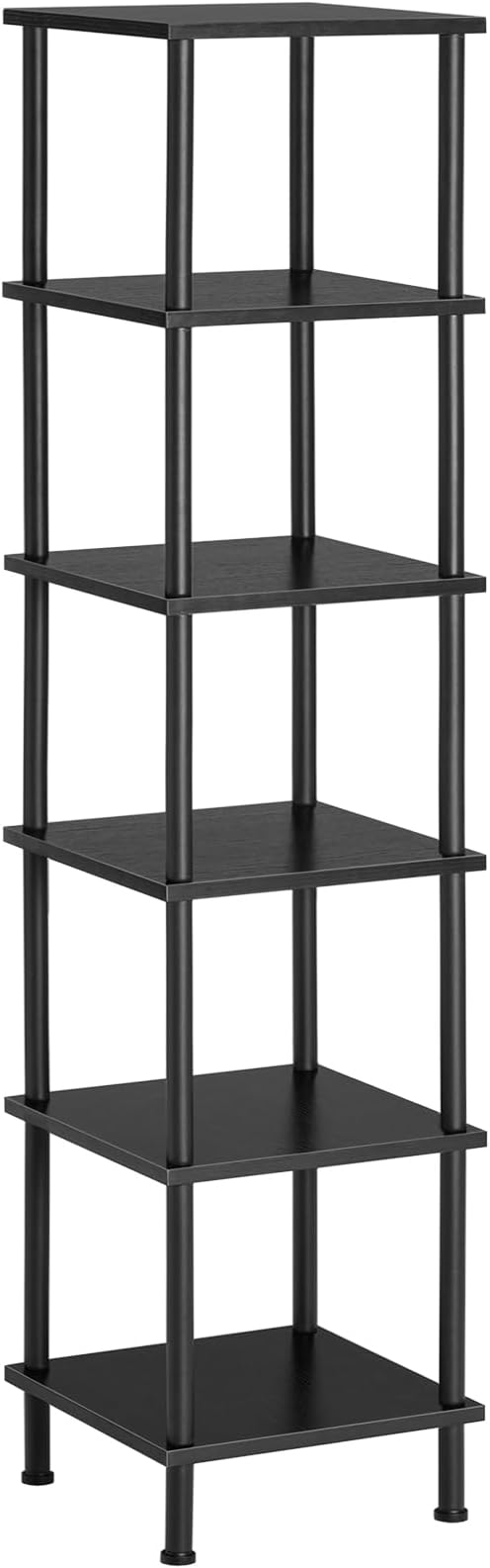 6-Tier Corner Shelf, Corner Square Rack Display Shelf, Tall Storage Rack Plant Stand, Corner Bookcase for Small Spaces, Living Room, Home Office, Kitchen, Rustic Brown and Black BF55CJ01