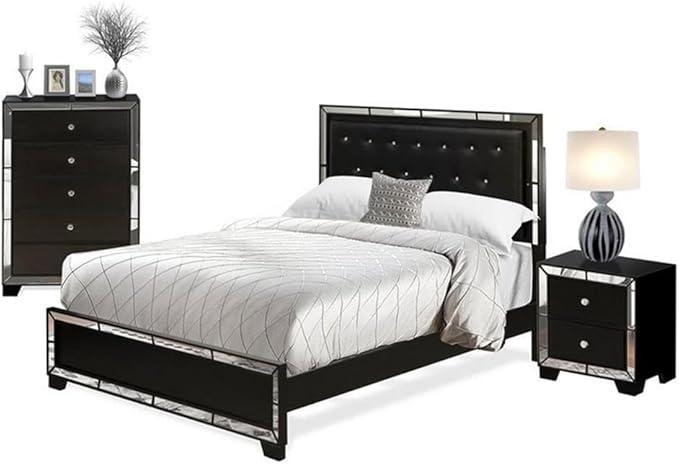 3-PC Nella Bedroom Set with Button Tufted Queen Bedframe