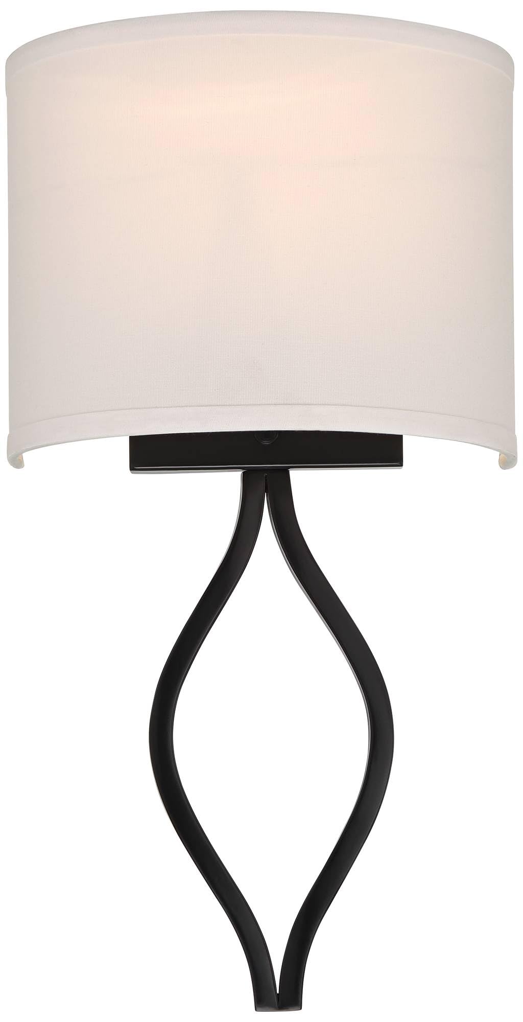 Modern Wall Light Sconce Black Hardwire 10 1/4" Fixture White Linen Halfmoon Hardback Shade