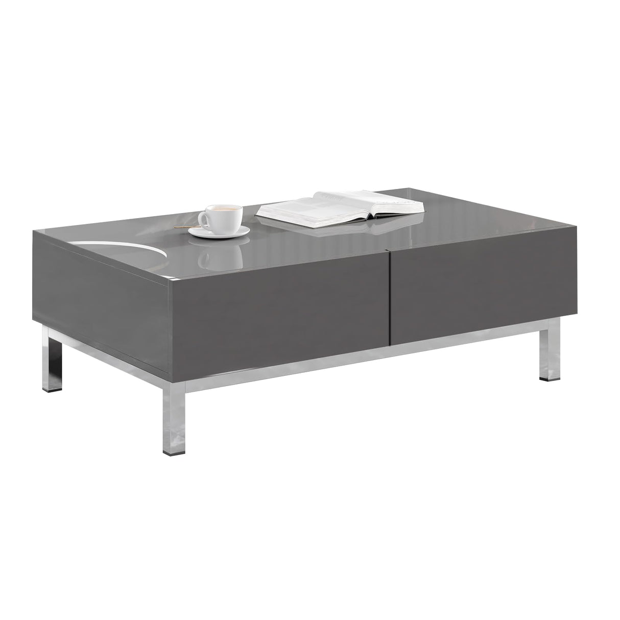 High Gloss Electroplated Coffee Table, 40" Wide Modern Minimalist Center Table