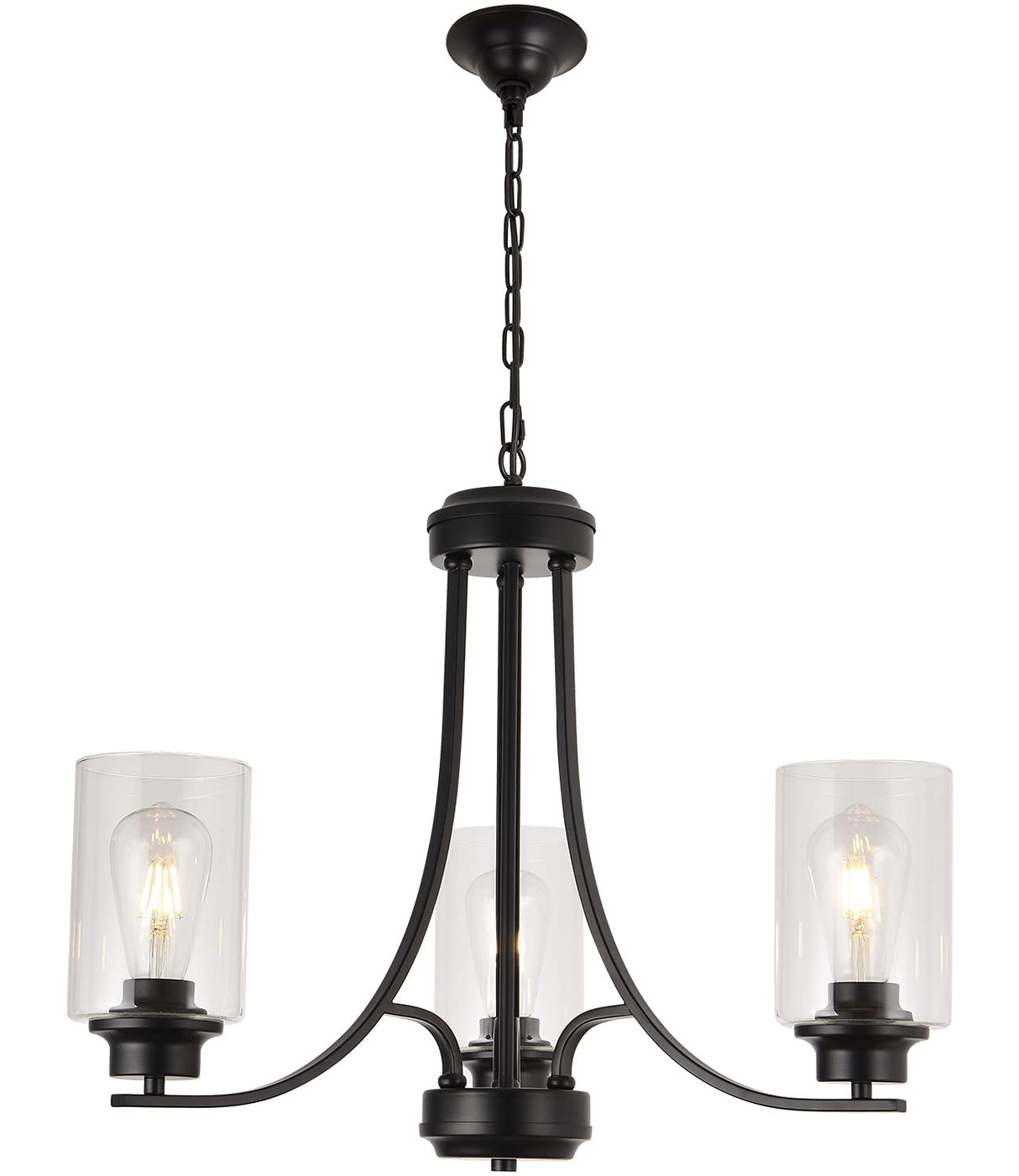 3 Lights Black Traditional Chandelier Rustic Kitchen Island Lighting Fixtures Hanging Clear