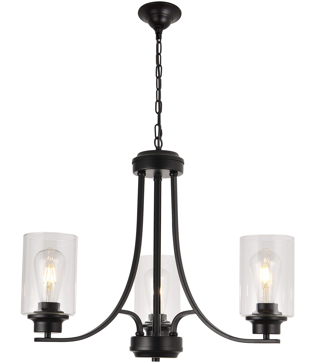 3 Lights Black Traditional Chandelier Rustic Kitchen Island Lighting Fixtures Hanging Clear
