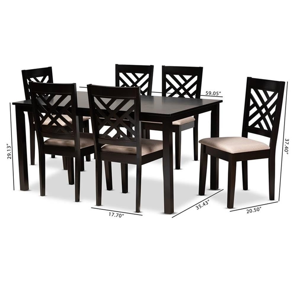 Caron Modern and Contemporary Sand Fabric Upholstered Espresso Brown Finished Wood