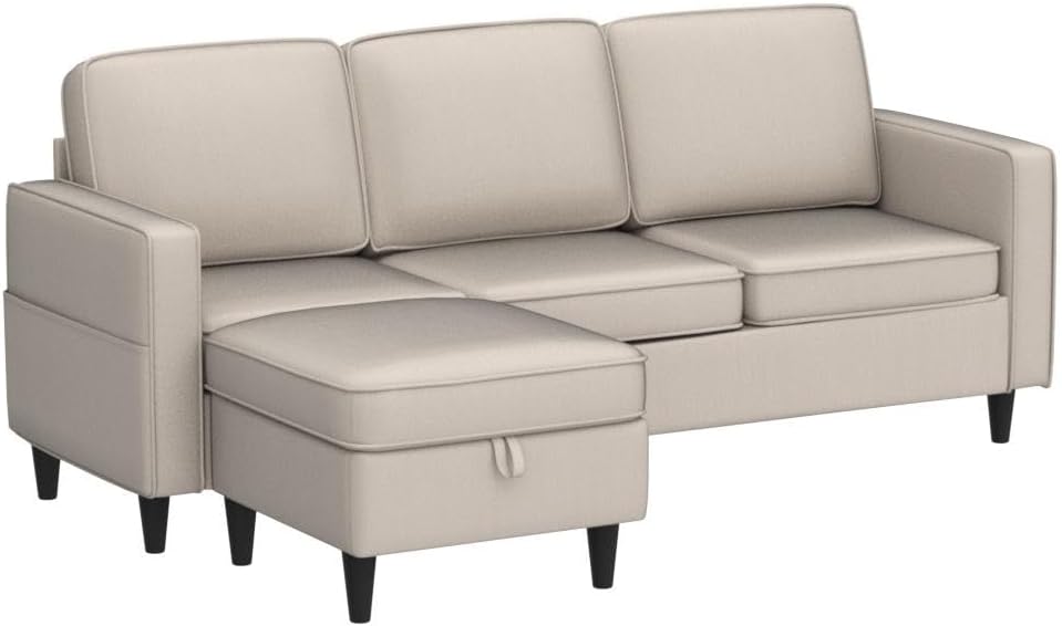 78" W Convertible Combination Sofa, L-Shaped Sofa, Linen Couch