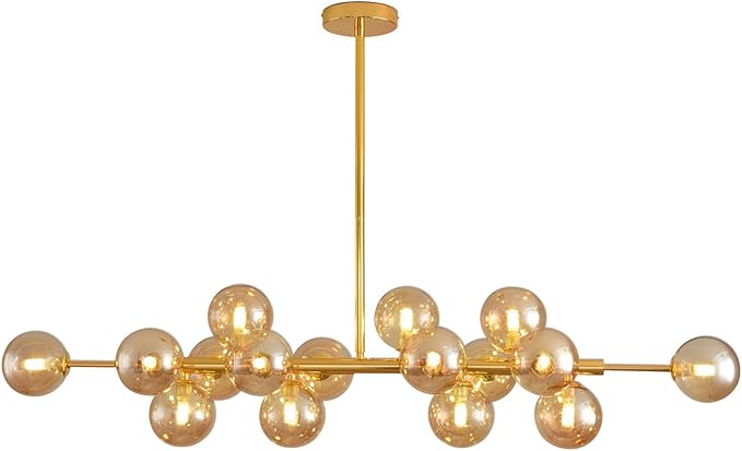 Glass Chandelier Lighting 16-Light Black Linear Island Pendant Light