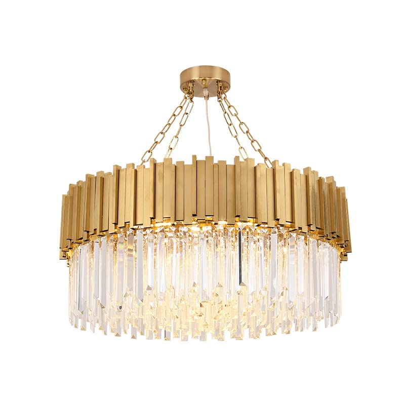 Gold Luxury Crystal Chandelier for Living Room Round Stainless Steel E14 Pendant Lamp