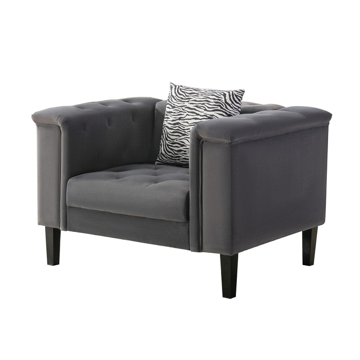 44 in. AKI Accent Chair with Pillow, Deep Button Tufted, Gray
