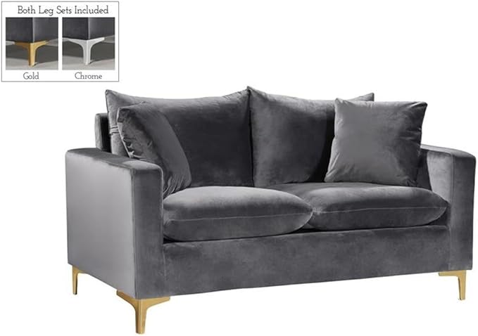 Naomi Collection Modern | Contemporary Green Velvet Upholstered Loveseat