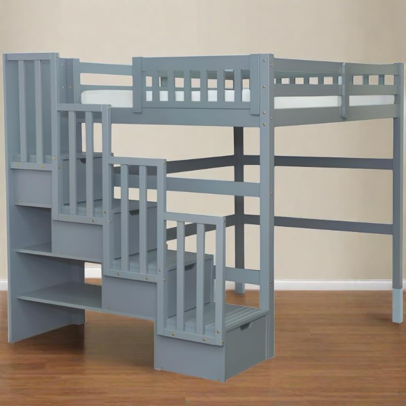 Full Size Staircase Loft Bed Grey