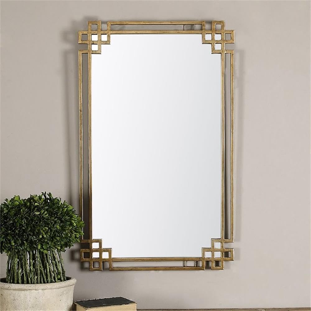 Metal Framed Glass Mirror in Antique Gold Finish